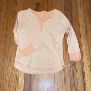 peach striped 3/4 sleeve -3/4 button